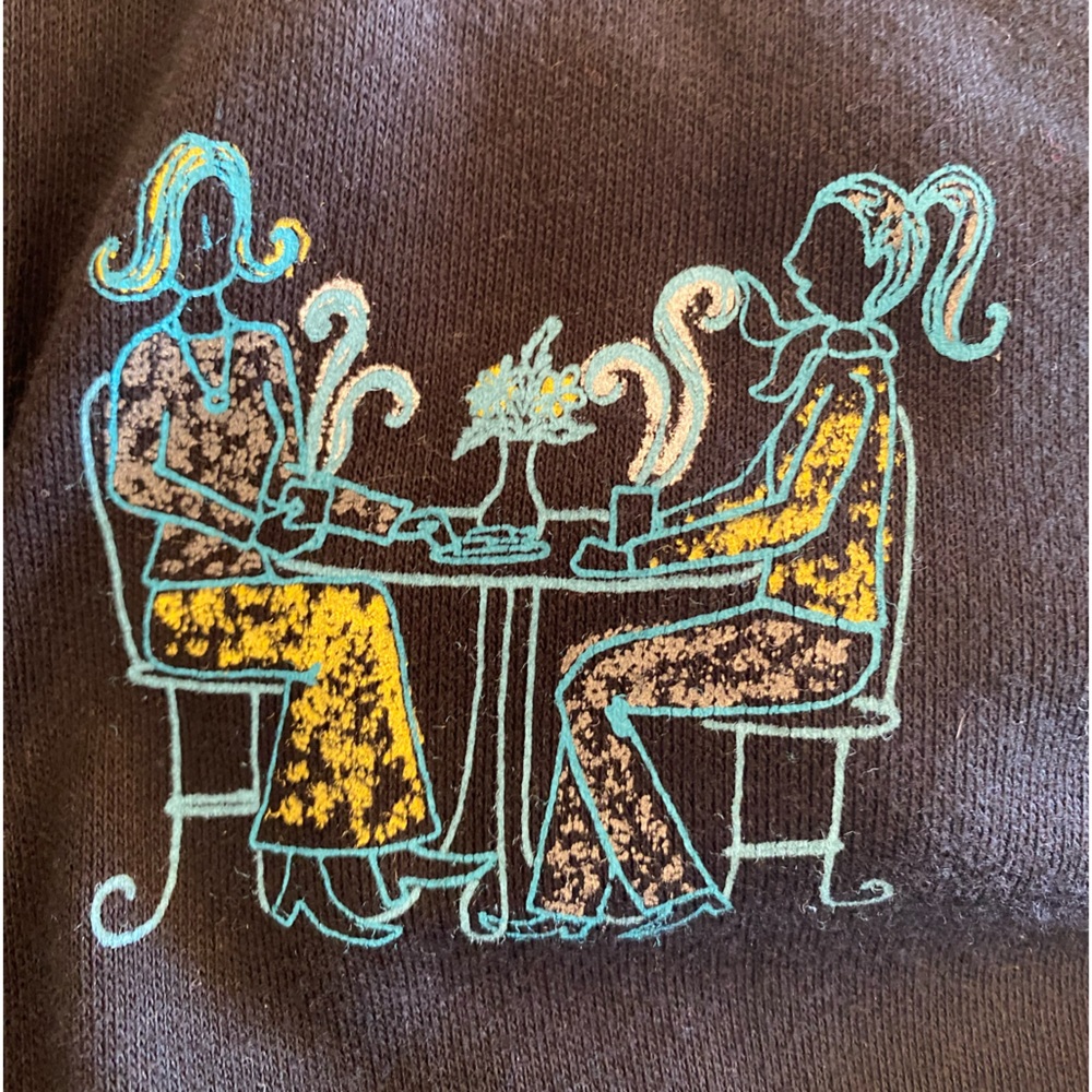 Breckenridge jacket. sidewalk café. Navy blue with cat design. Size small. - Picture 6 of 16
